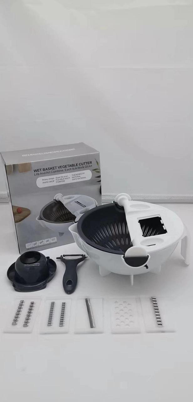 9 in 1 Vegetable Cutter with Drain Wet Basket Kitchen Shredder