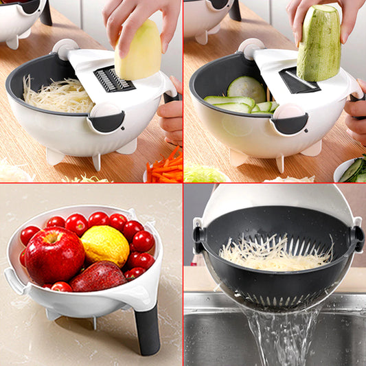 9 in 1 Vegetable Cutter with Drain Wet Basket Kitchen Shredder