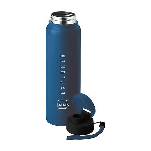BASIK EXPLORER Single Wall Bottle - Blue 920 ml Sipper (Pack of 1, Blue, Steel)