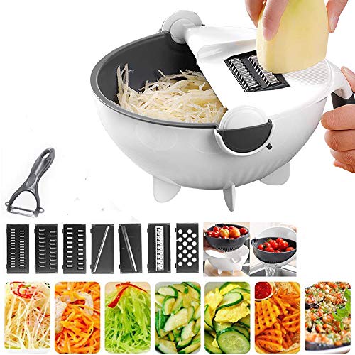 9 in 1 Vegetable Cutter with Drain Wet Basket Kitchen Shredder